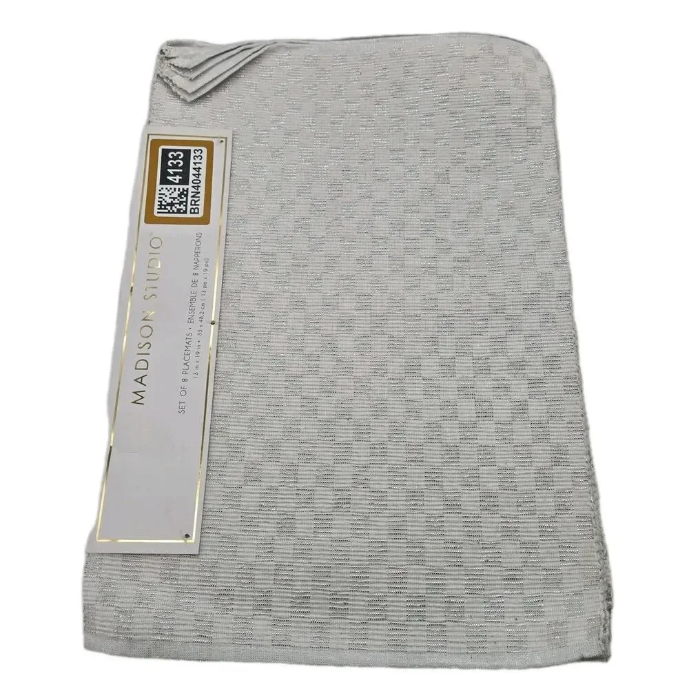 White Silver Checked Woven Placemats Set Of 8 Madison Studio 13x9